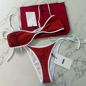 Triangl Este Scoop Crop Bikini Set - Nasse Red / White - Size XS